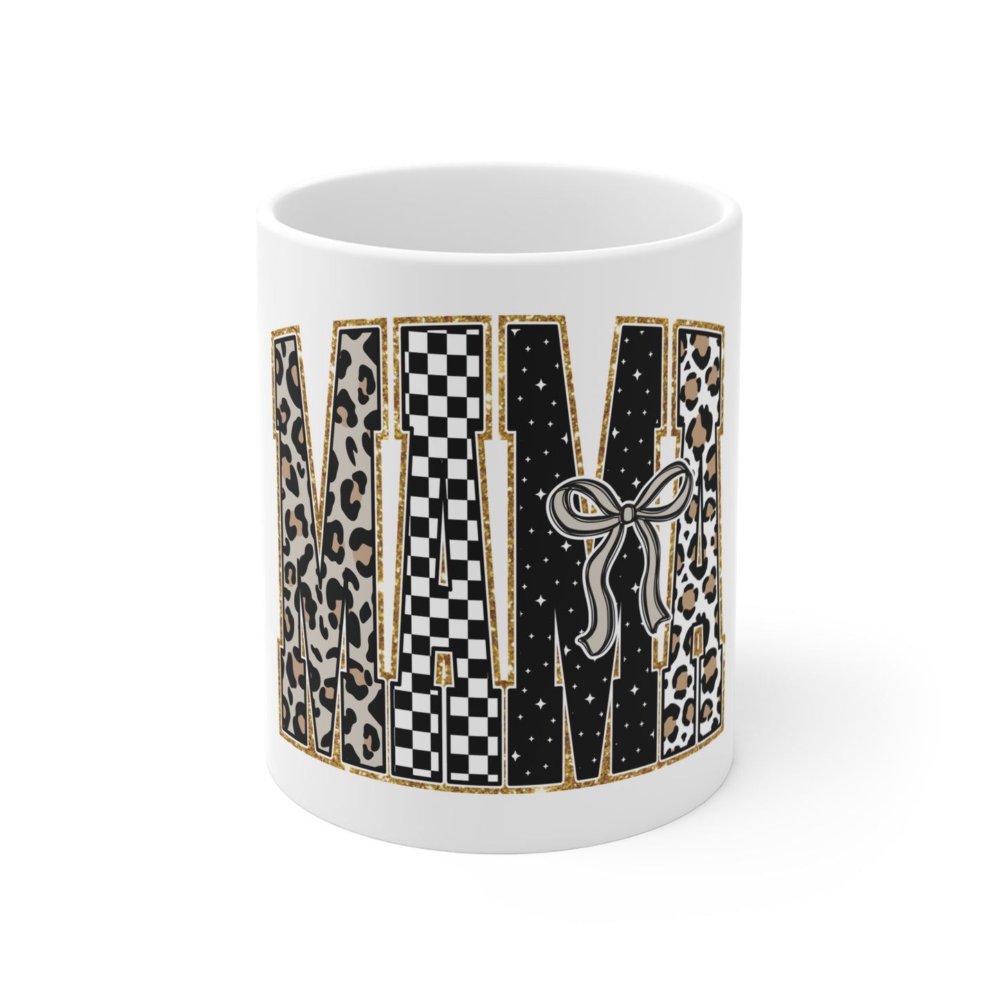 Mom Leopard Checkerboard Bow Mug — 11oz Gift for Mother's Day