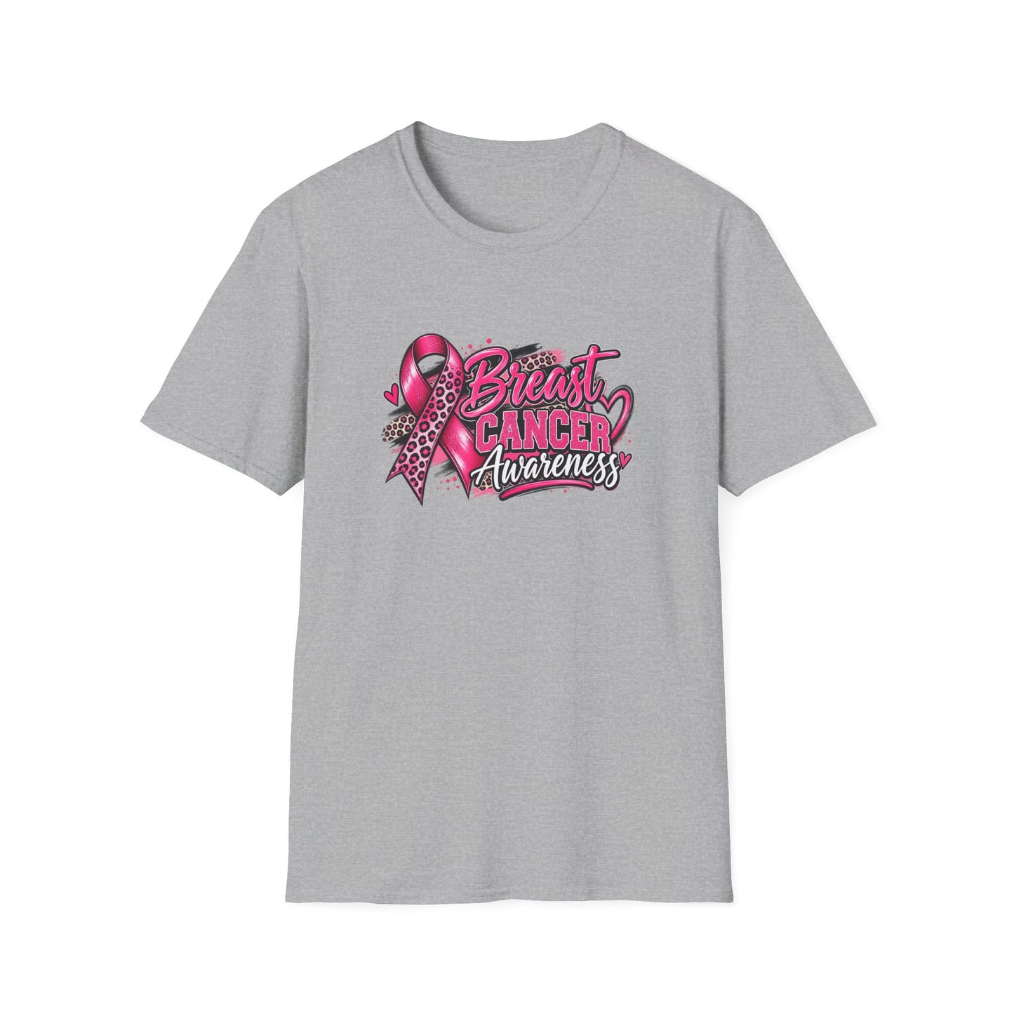 Breast Cancer Awareness T-Shirt — Pink Ribbon Leopard Design