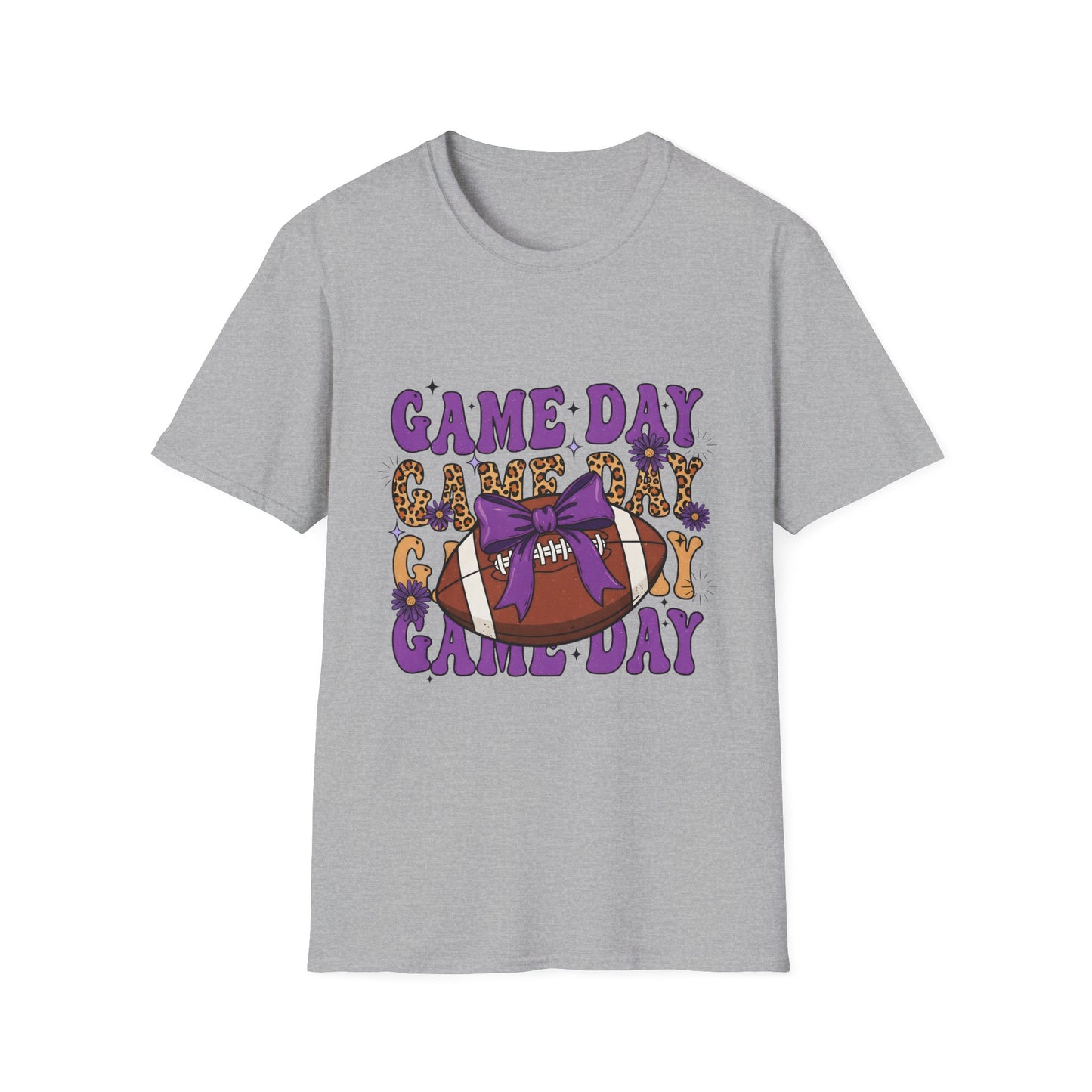 Game Day Football Tee — Leopard Print & Purple Bow Game Day T‑Shirt
