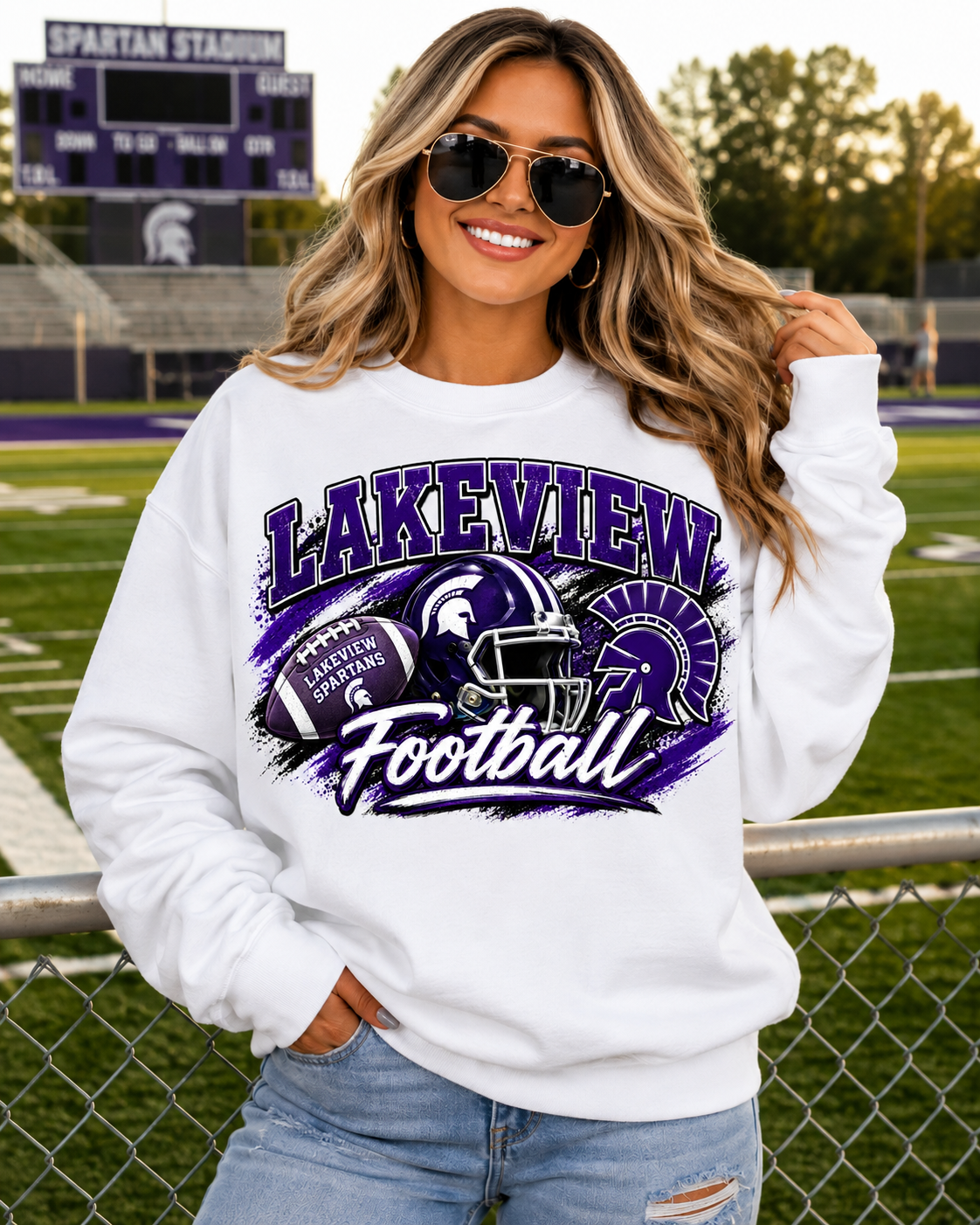 Lakeview Football Crewneck Sweatshirt — Vintage Helmet Team Logo