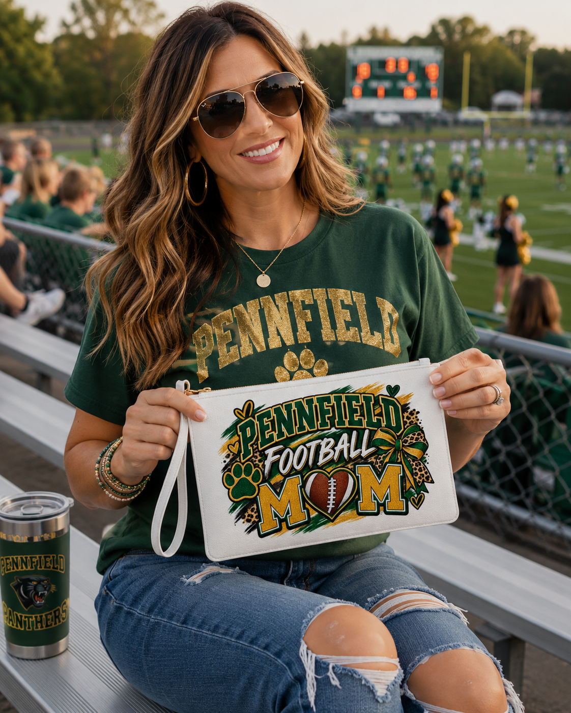 Pennfield Football Mom Clutch Bag – Leopard Bow Paw Print Wristlet
