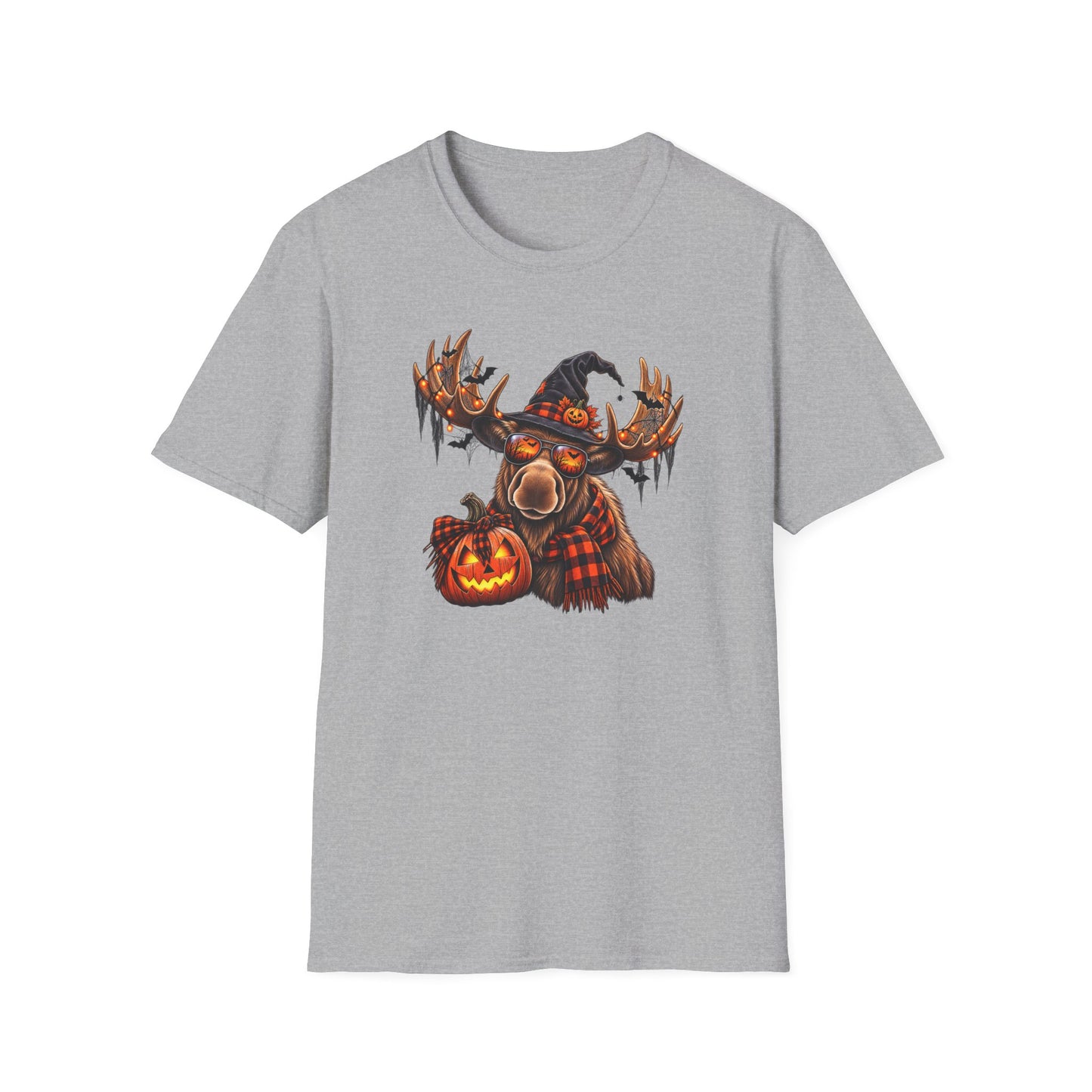 Halloween Moose T-Shirt — Spooky Pumpkin & Witch Hat Graphic