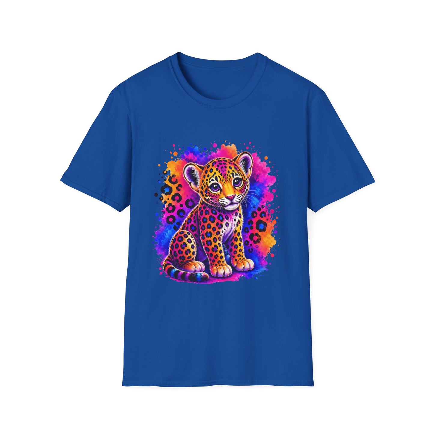 Cute Neon Leopard Cub T-Shirt — Colorful Watercolor Animal Graphic Tee