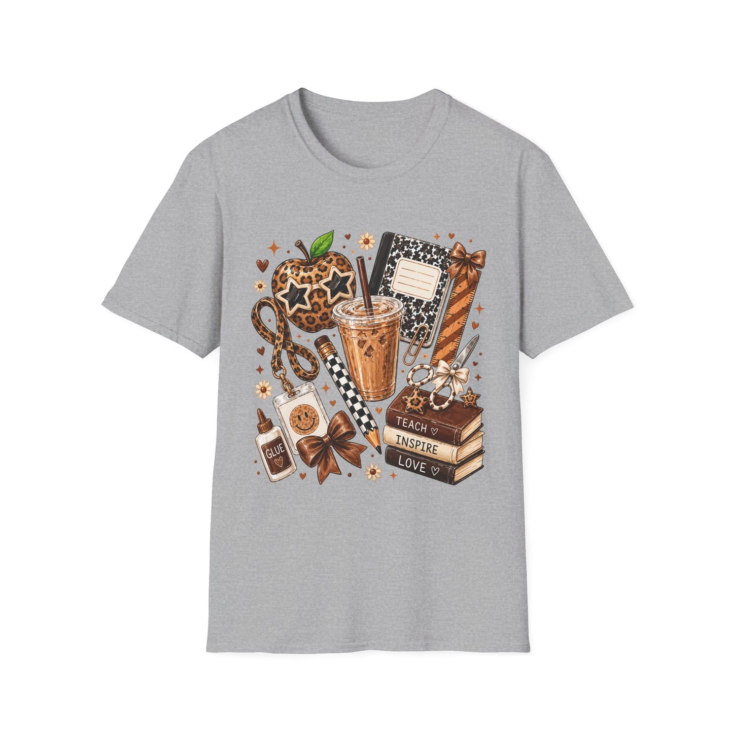 Teacher Inspired Leopard Apple & Coffee T-Shirt