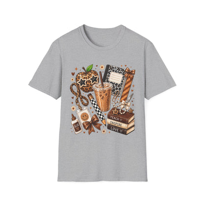 Teacher Inspired Leopard Apple & Coffee T-Shirt