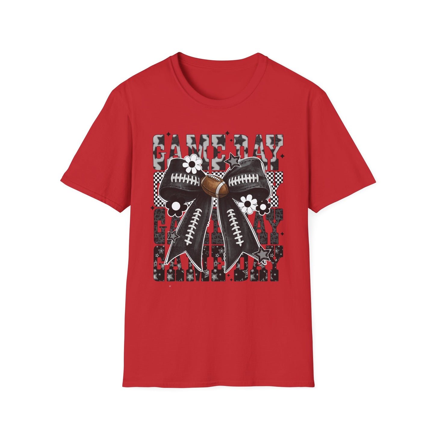 Gameday Football Bow T-Shirt — Floral Black & White Grunge Design