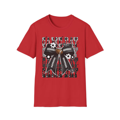 Gameday Football Bow T-Shirt — Floral Black & White Grunge Design