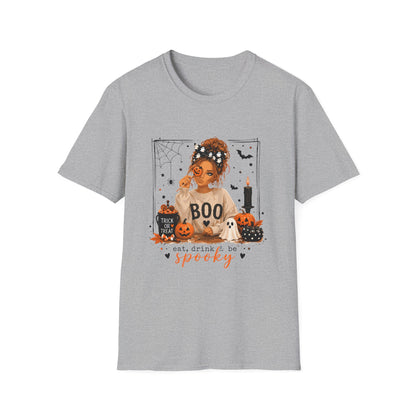 Halloween 'Boo' Girl T-Shirt — Cute Spooky Pumpkin & Candle Graphic Tee