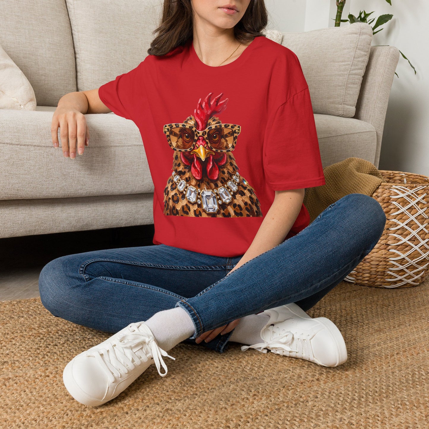 Leopard Glasses Chicken T‑Shirt — Funny Chic Rooster Graphic Tee