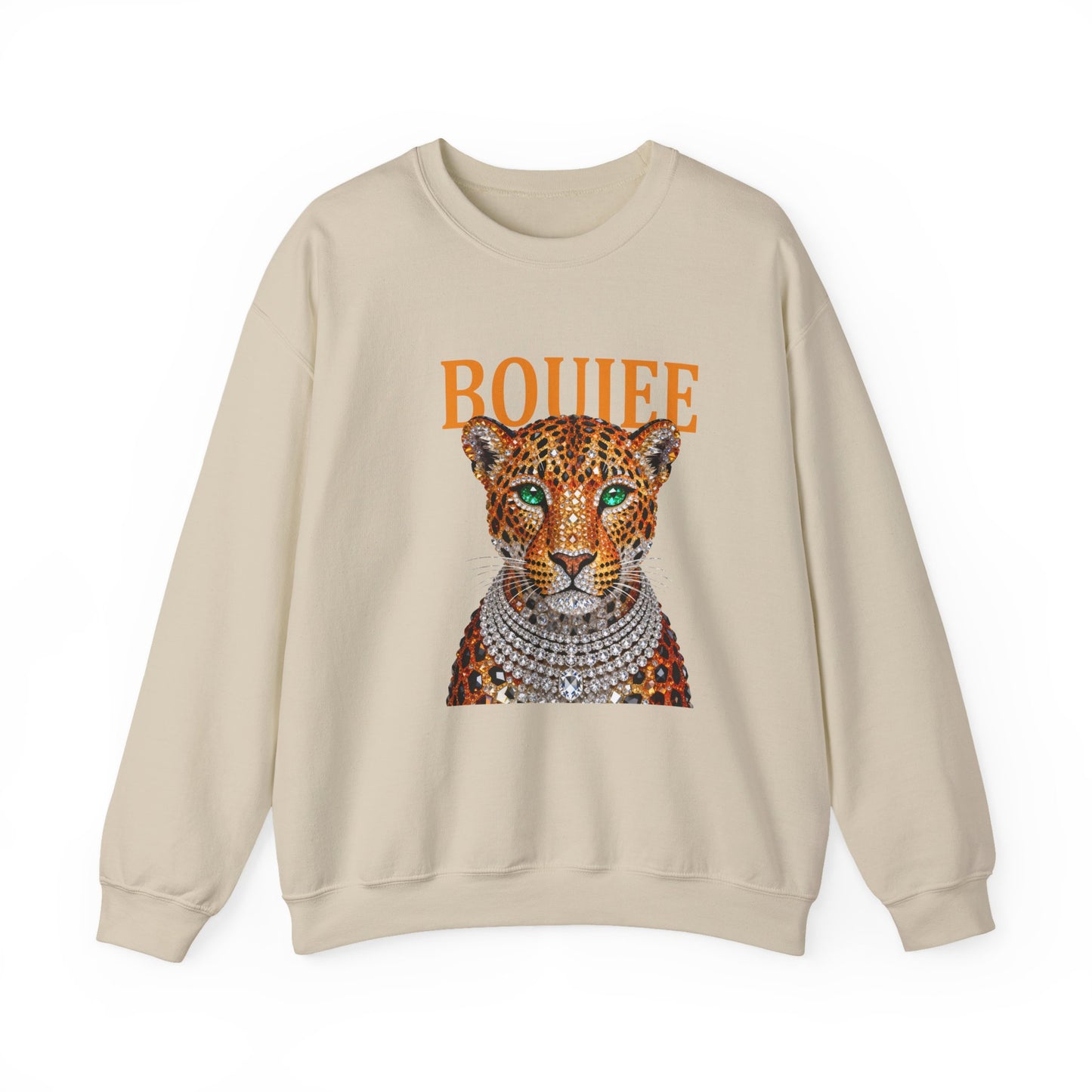 Boujee Leopard Sweatshirt — Graphic Crewneck with Jeweled Cheetah Design