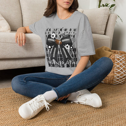 Gameday Football Bow T-Shirt — Floral Black & White Grunge Design