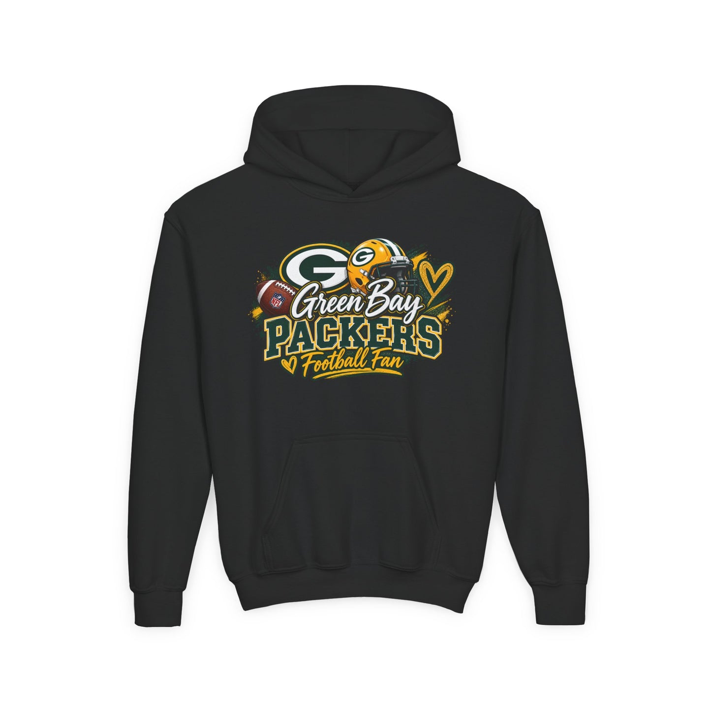 Green Bay Packers Youth Football Fan Hoodie – Team Logo Pullover