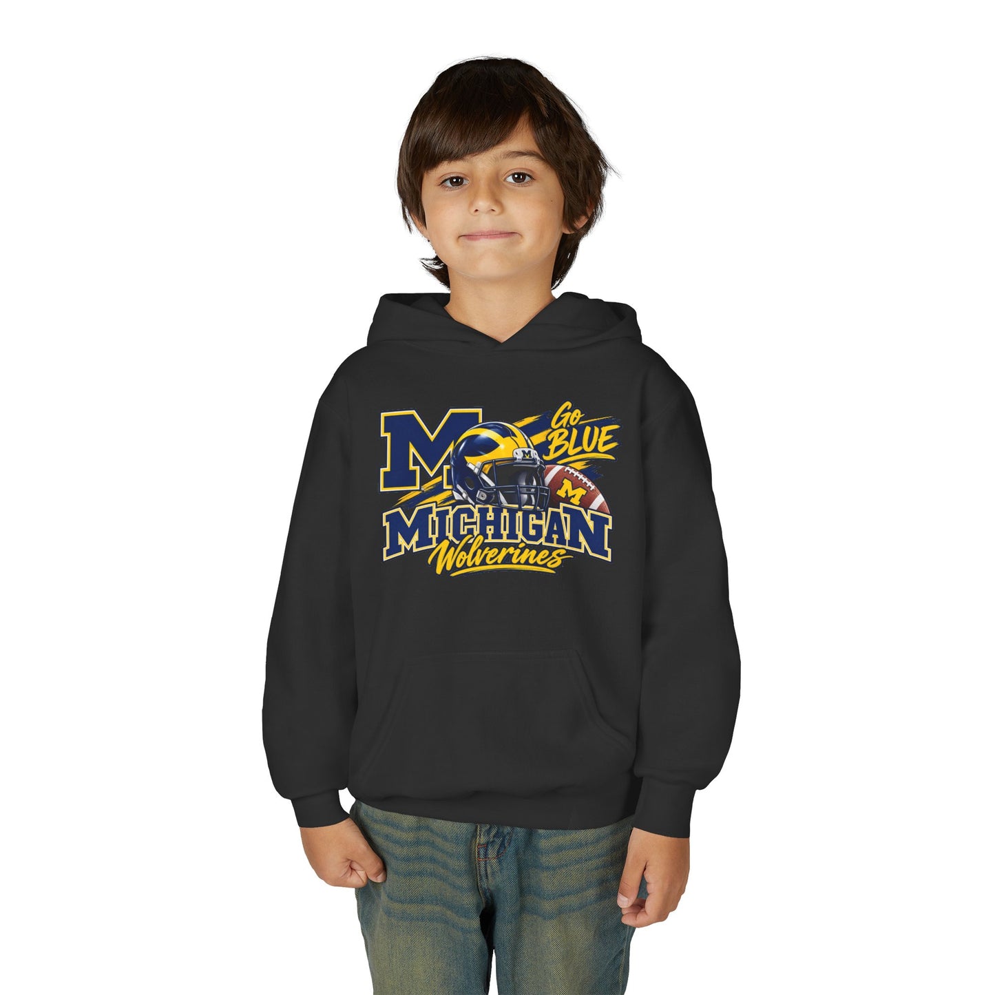 Michigan Wolverines Youth Hoodie – Go Blue Football Logo Pullover