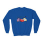 Kids Halloween Cars Crewneck Sweatshirt — Cute Haunted Car Trio Graphic