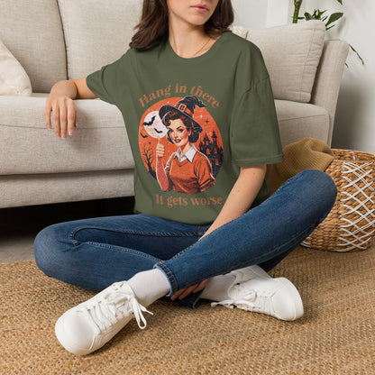 Hang In There Witch T-Shirt — Retro Halloween Graphic Tee