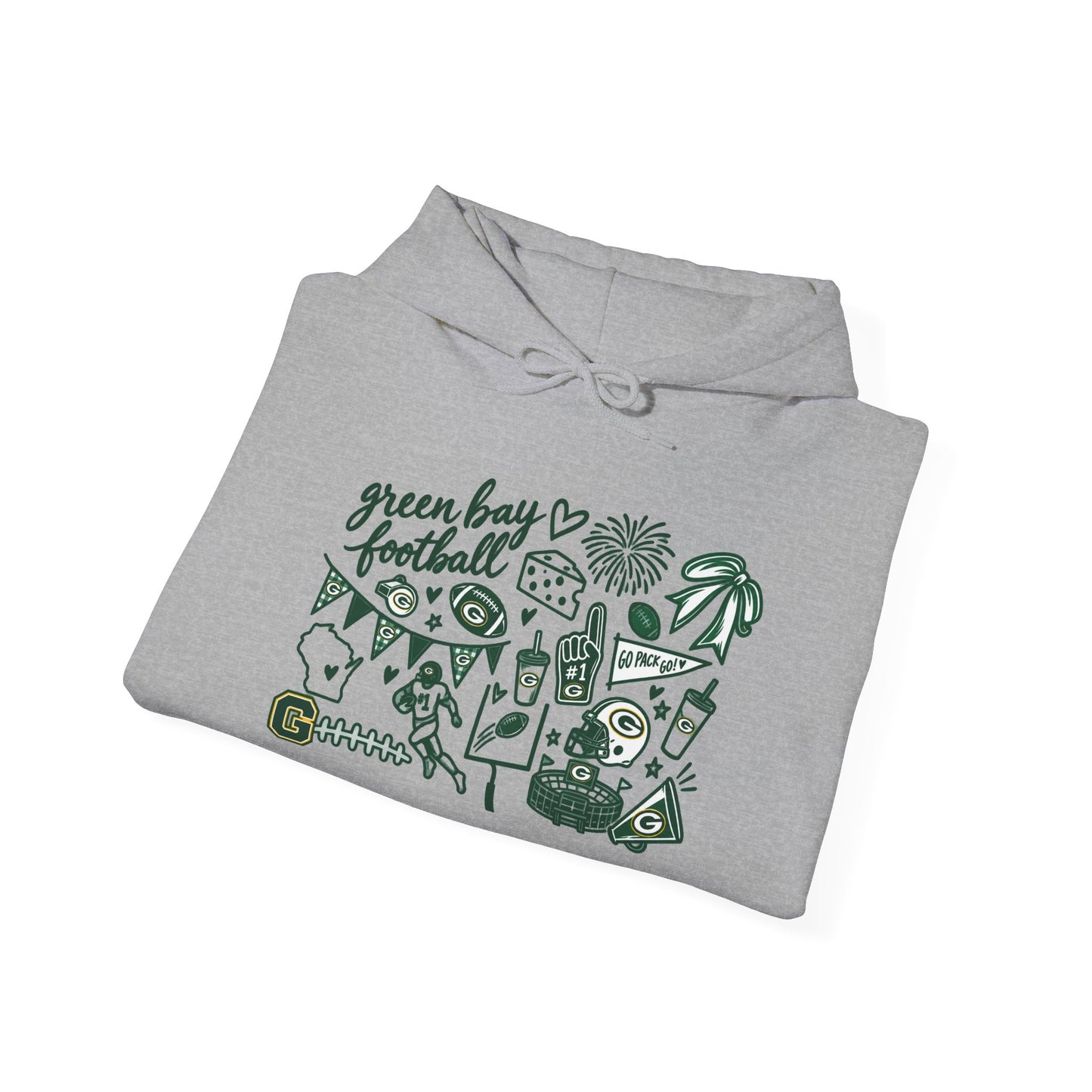 Green Bay Football Doodle Hoodie — Vintage Team Icons Pullover