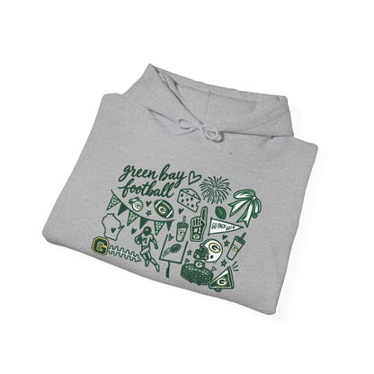 Green Bay Football Doodle Hoodie — Vintage Team Icons Pullover