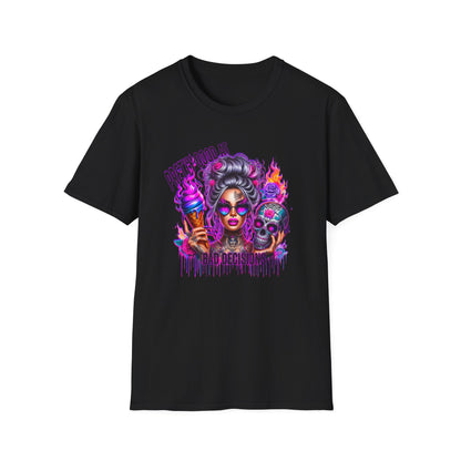 T-Shirt — "Pretty Good At" Colorful Glam Girl Skull Graphic Tee