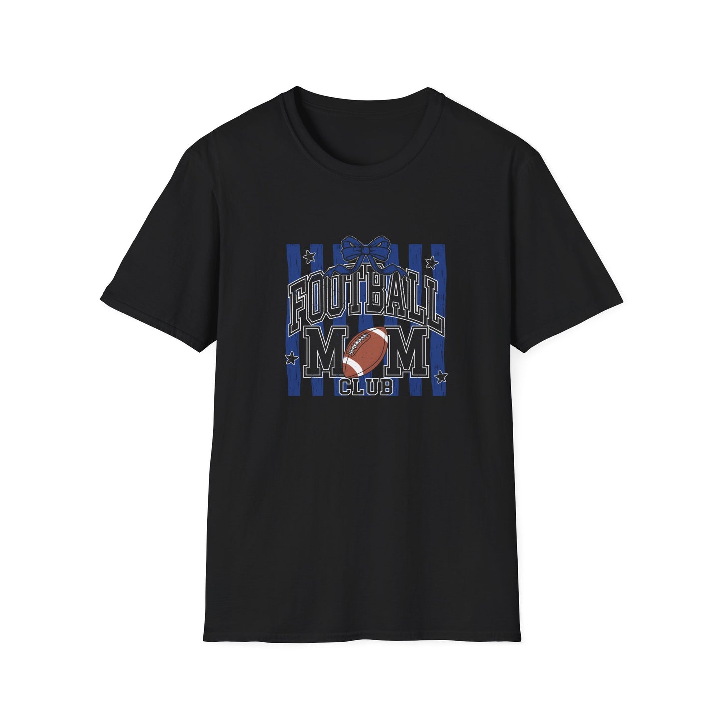 Football Mom T‑Shirt — Patriotic Blue Stripes & Football Graphic