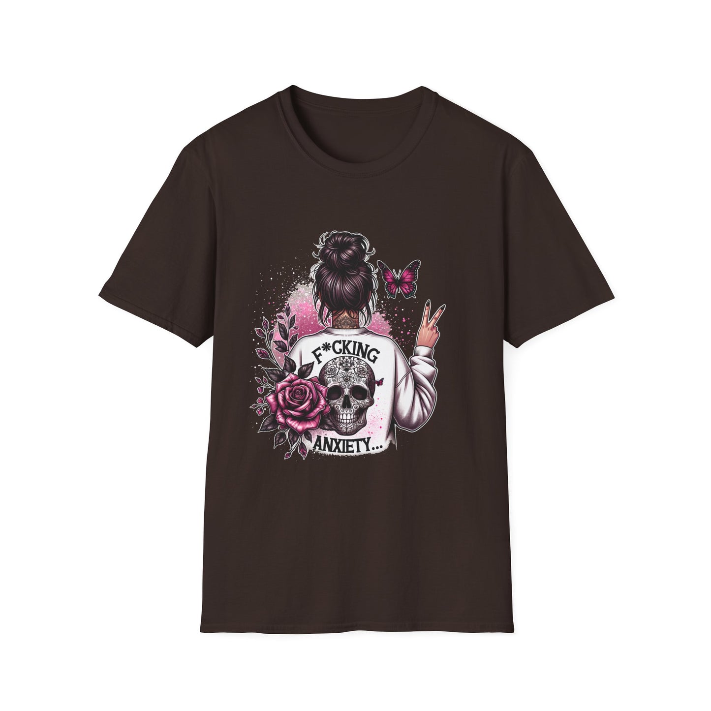 T-Shirt — "F*cking Anxiety" Floral Back Graphic Tee | Mental Health Awareness, Self-Care Gift