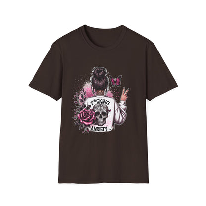 T-Shirt — "F*cking Anxiety" Floral Back Graphic Tee | Mental Health Awareness, Self-Care Gift