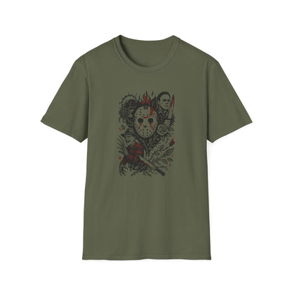 Horror Icons Floral Collage T-Shirt — Jason, Michael & Freddy Graphic Tee