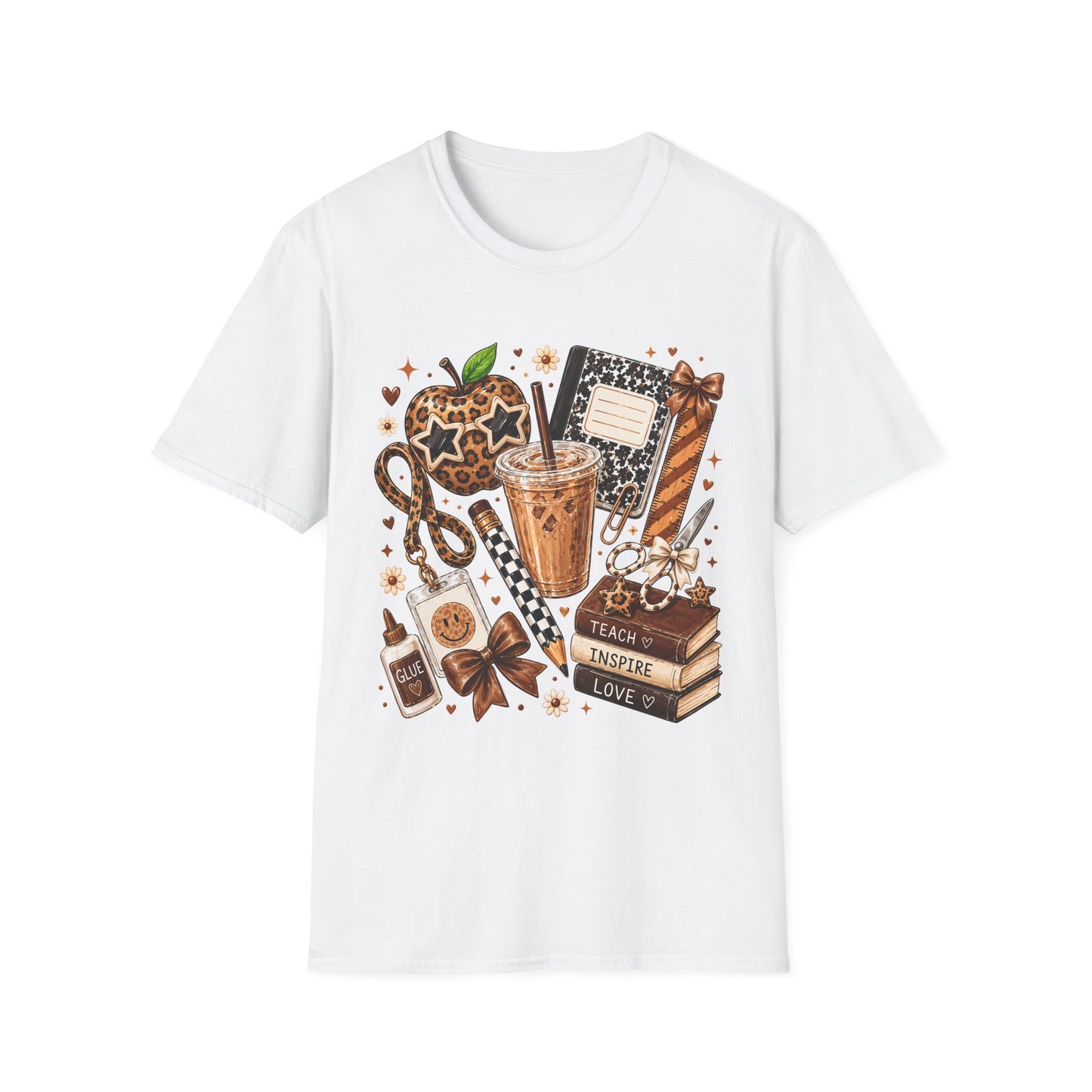 Teacher Inspired Leopard Apple & Coffee T-Shirt