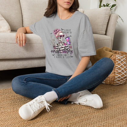 Skull With Drink T-Shirt — "I Fully Intend to Have a Nice Time" Gothic Floral Tee