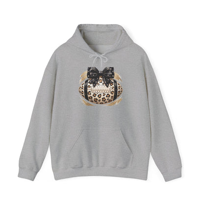Leopard Print Pumpkin Hoodie with Black Bow — Fall Halloween Sweatshirt