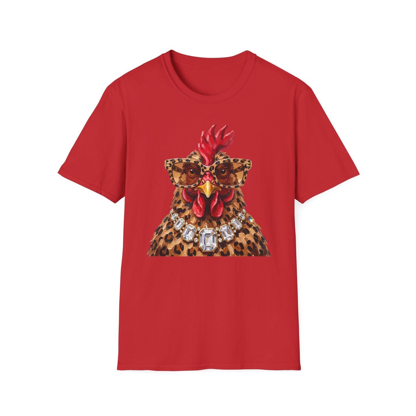 Leopard Glasses Chicken T‑Shirt — Funny Chic Rooster Graphic Tee