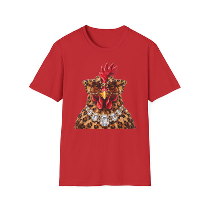 Leopard Glasses Chicken T‑Shirt — Funny Chic Rooster Graphic Tee