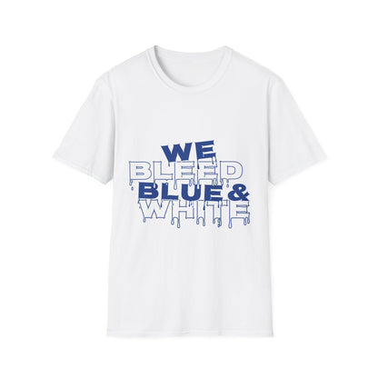 We Bleed Blue & White T-Shirt — Sports Fan Graphic Tee