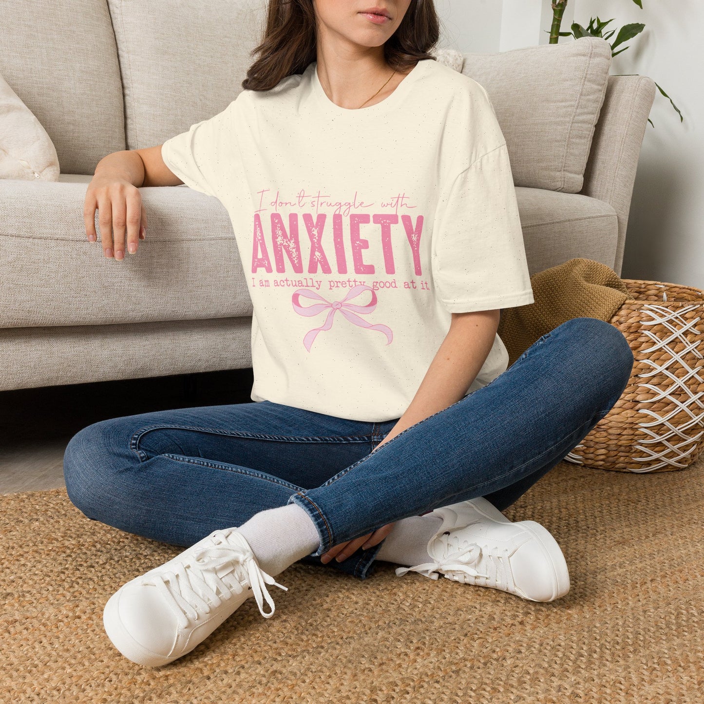 Anxiety Awareness T-Shirt — "I Don't Struggle With Anxiety" Pink Ribbon Design