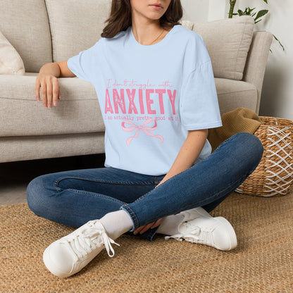 Anxiety Awareness T-Shirt — "I Don't Struggle With Anxiety" Pink Ribbon Design