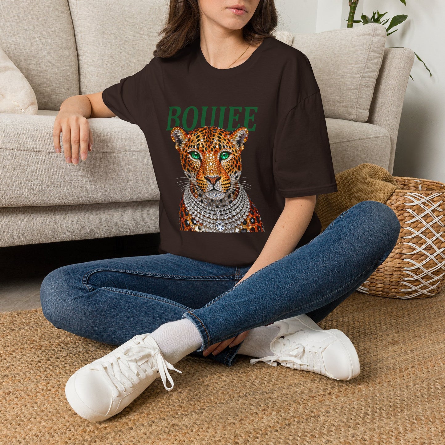 Boujee Leopard T-Shirt — Stylish Women’s Graphic Tee with Jeweled Cat Design