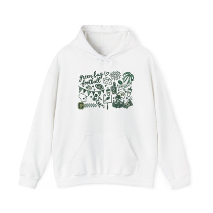 Green Bay Football Doodle Hoodie — Vintage Team Icons Pullover