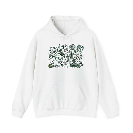 Green Bay Football Doodle Hoodie — Vintage Team Icons Pullover
