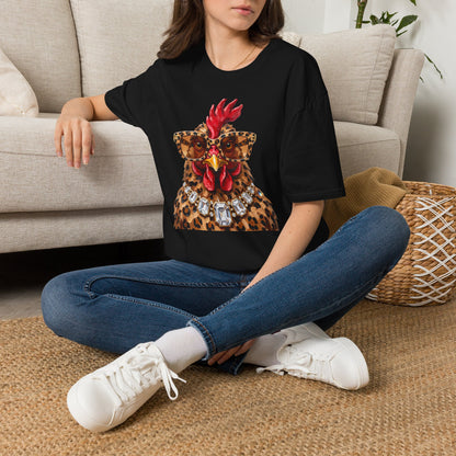Leopard Glasses Chicken T‑Shirt — Funny Chic Rooster Graphic Tee