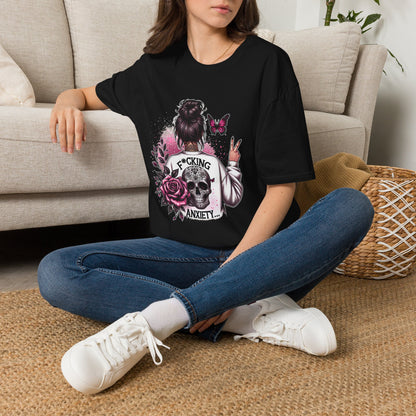 T-Shirt — "F*cking Anxiety" Floral Back Graphic Tee | Mental Health Awareness, Self-Care Gift