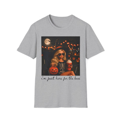 Halloween Vibes T‑Shirt — Retro Witchy Girl with Pumpkins & Moon