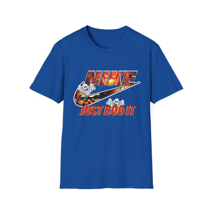 Halloween 'Just Boo It' Graphic T-Shirt — Playful Ghost Nike-Inspired Design