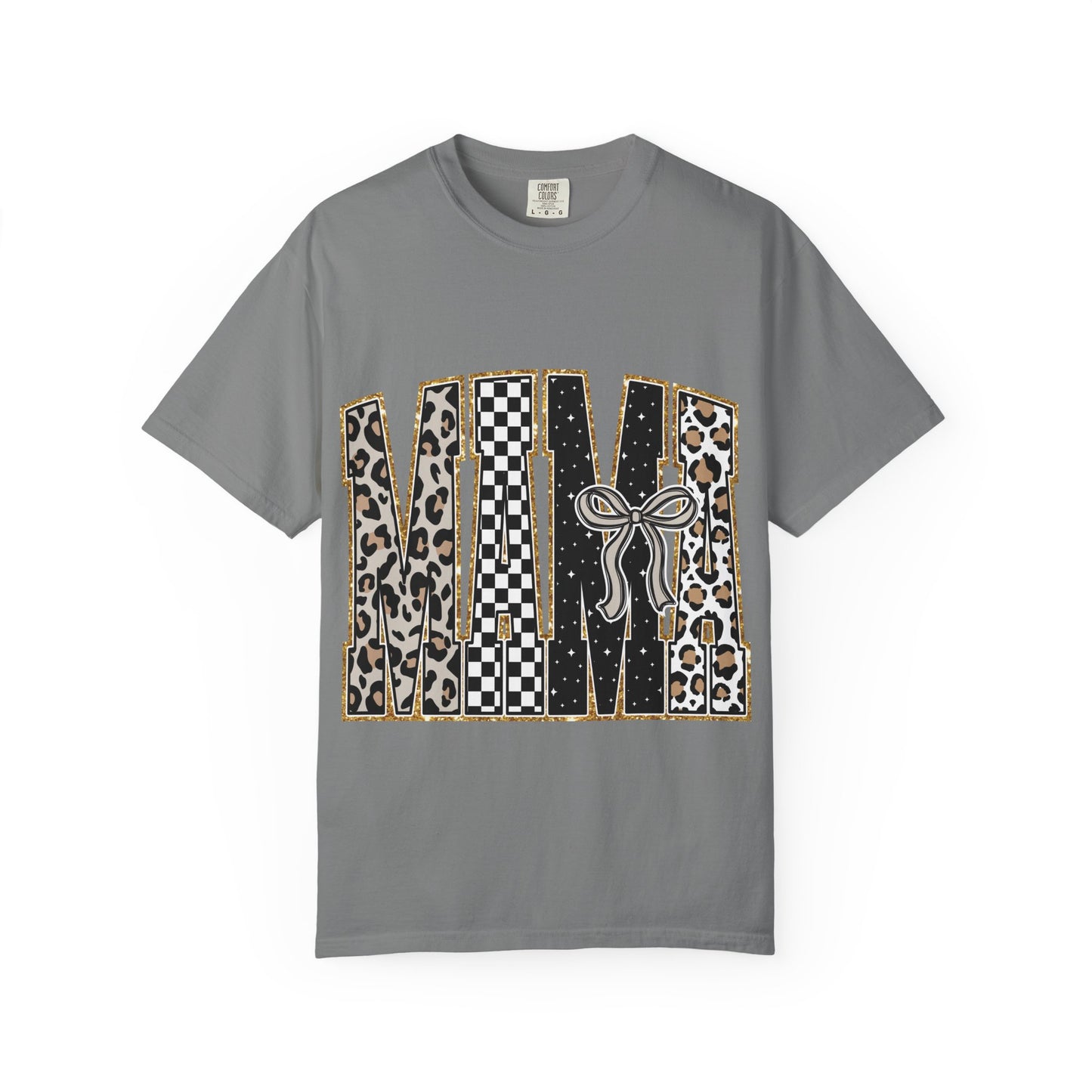 Leopard Checker MAMA Tee — Vintage-Inspired Mama Shirt with Bow Graphic