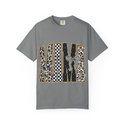 Leopard Checker MAMA Tee — Vintage-Inspired Mama Shirt with Bow Graphic