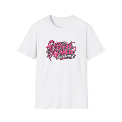 Breast Cancer Awareness T-Shirt — Pink Ribbon Leopard Design