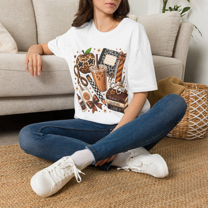 Teacher Inspired Leopard Apple & Coffee T-Shirt