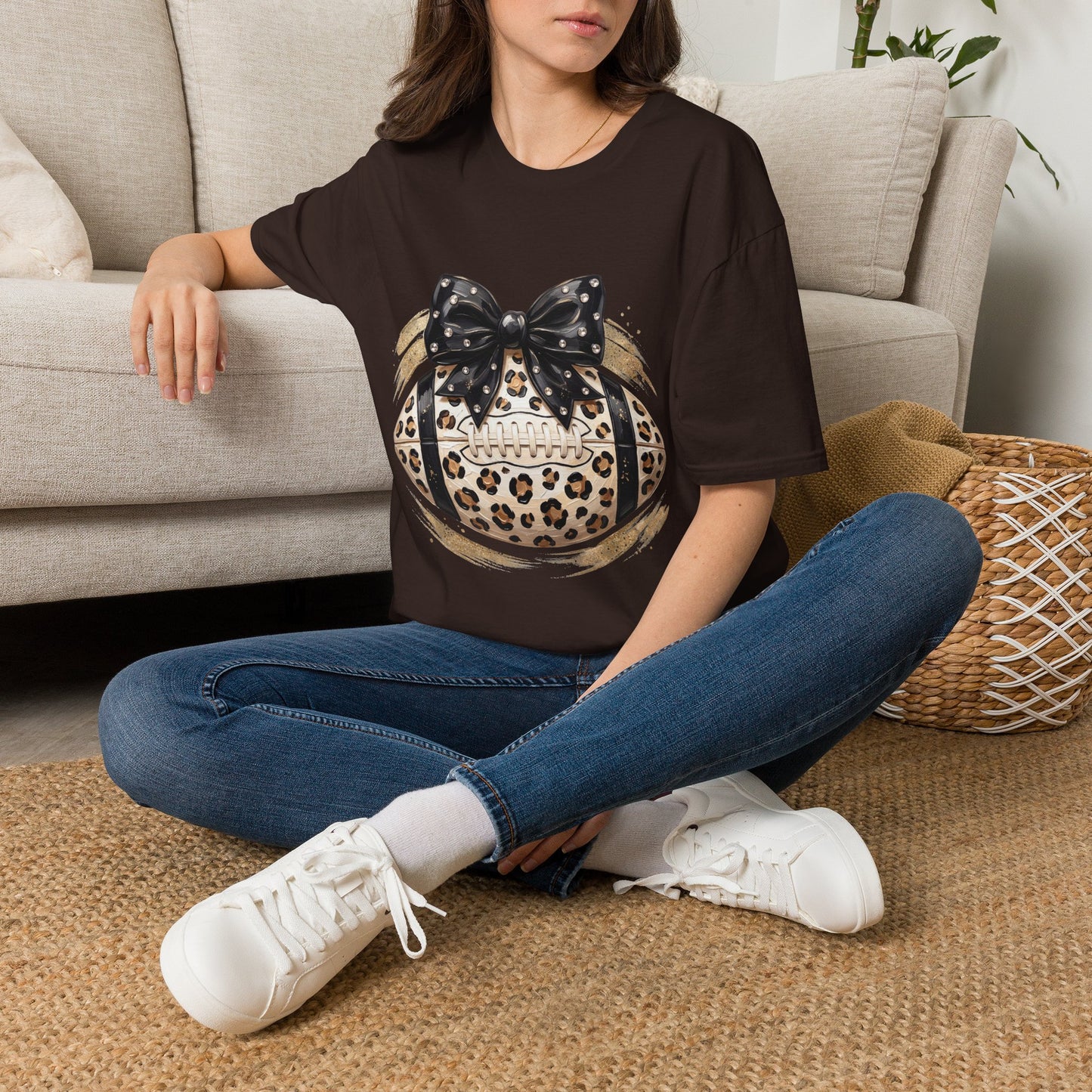 Leopard Circle Graphic Tee — Studded Black Bow Design