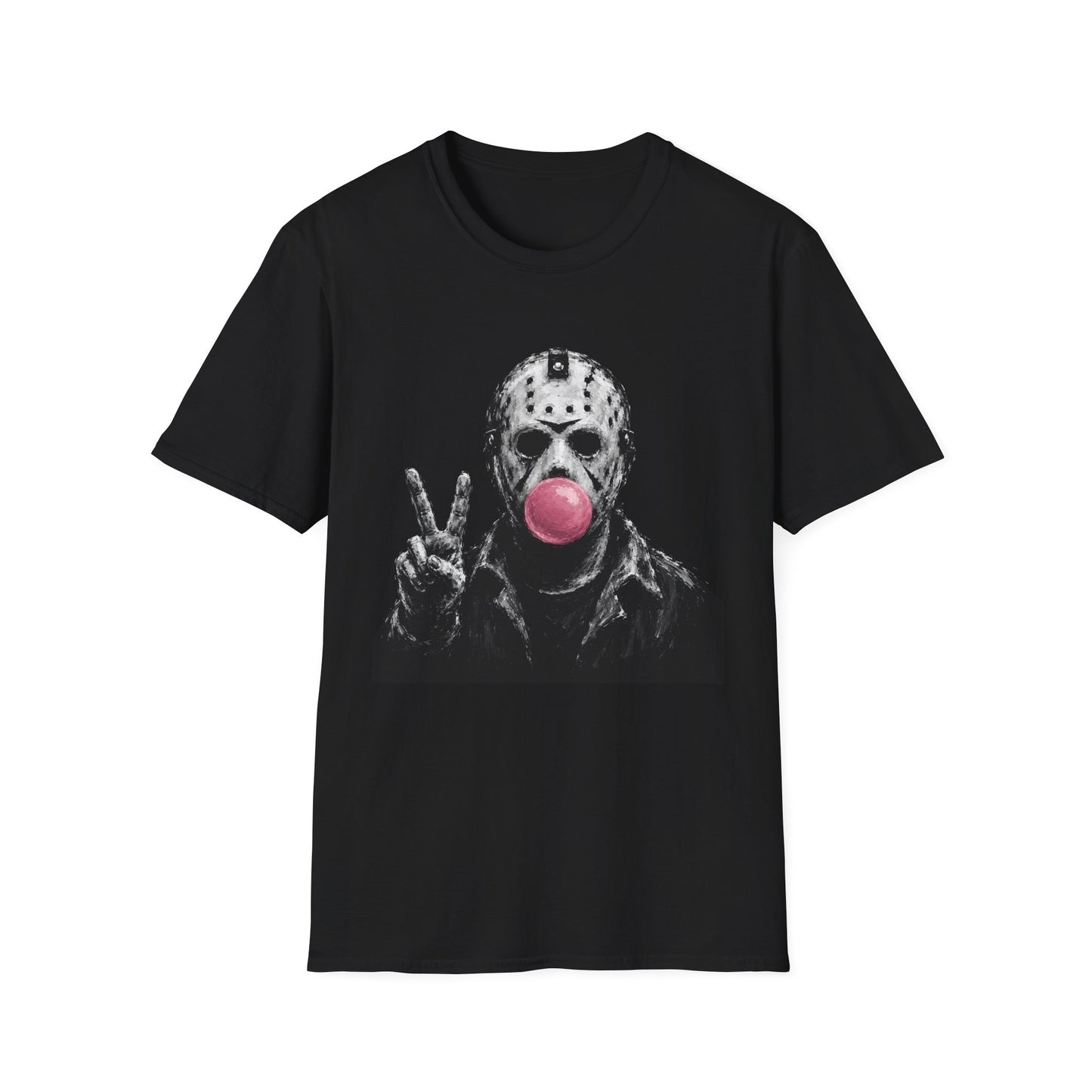 Hockey Mask Bubblegum T‑Shirt — Jason Peace Sign Graphic Tee