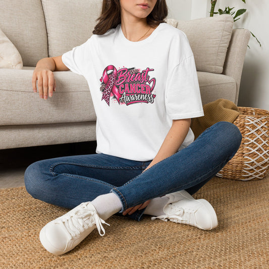 Breast Cancer Awareness T-Shirt — Pink Ribbon Leopard Design