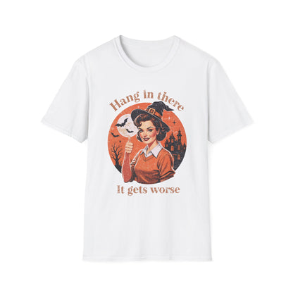Hang In There Witch T-Shirt — Retro Halloween Graphic Tee