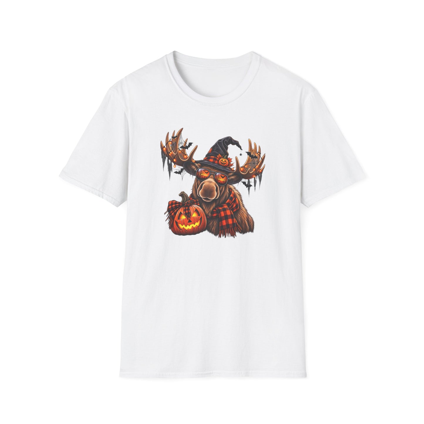 Halloween Moose T-Shirt — Spooky Pumpkin & Witch Hat Graphic